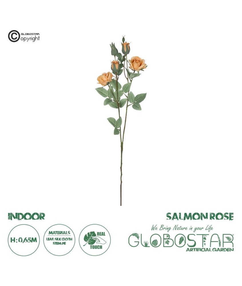 GloboStar® Artificial Garden SALMON ROSE BRANCH 21149 Τεχνητό Διακοσμητικό Κλαδί Σαμπανιζέ Τριαντάφυλλο Y65cm